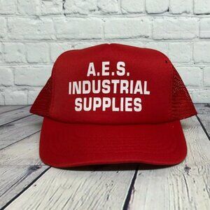 Vintage Trucker Hat Mesh A.E.S. Industrial Supplies Foam Cap Snapback Logo Red